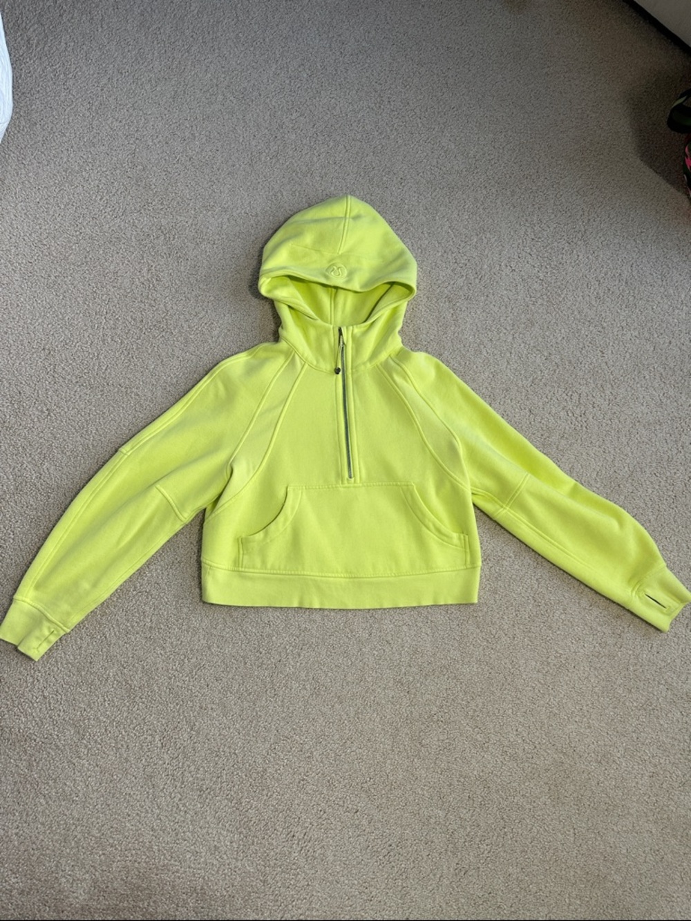 Lululemon Neon Yellow Cropped Scuba Half-Zip Hooded Sweater